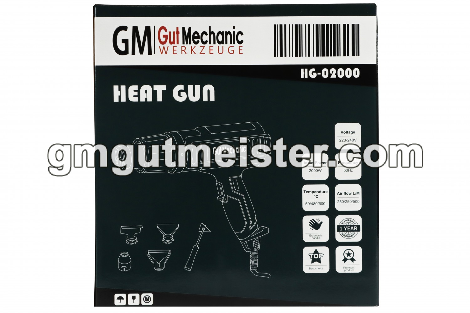 ФЕН ТЕХНІЧНИЙ GUT MECHANIC 2000W 50-600°C 250-500Л/ХВ HG02000 - фото 6